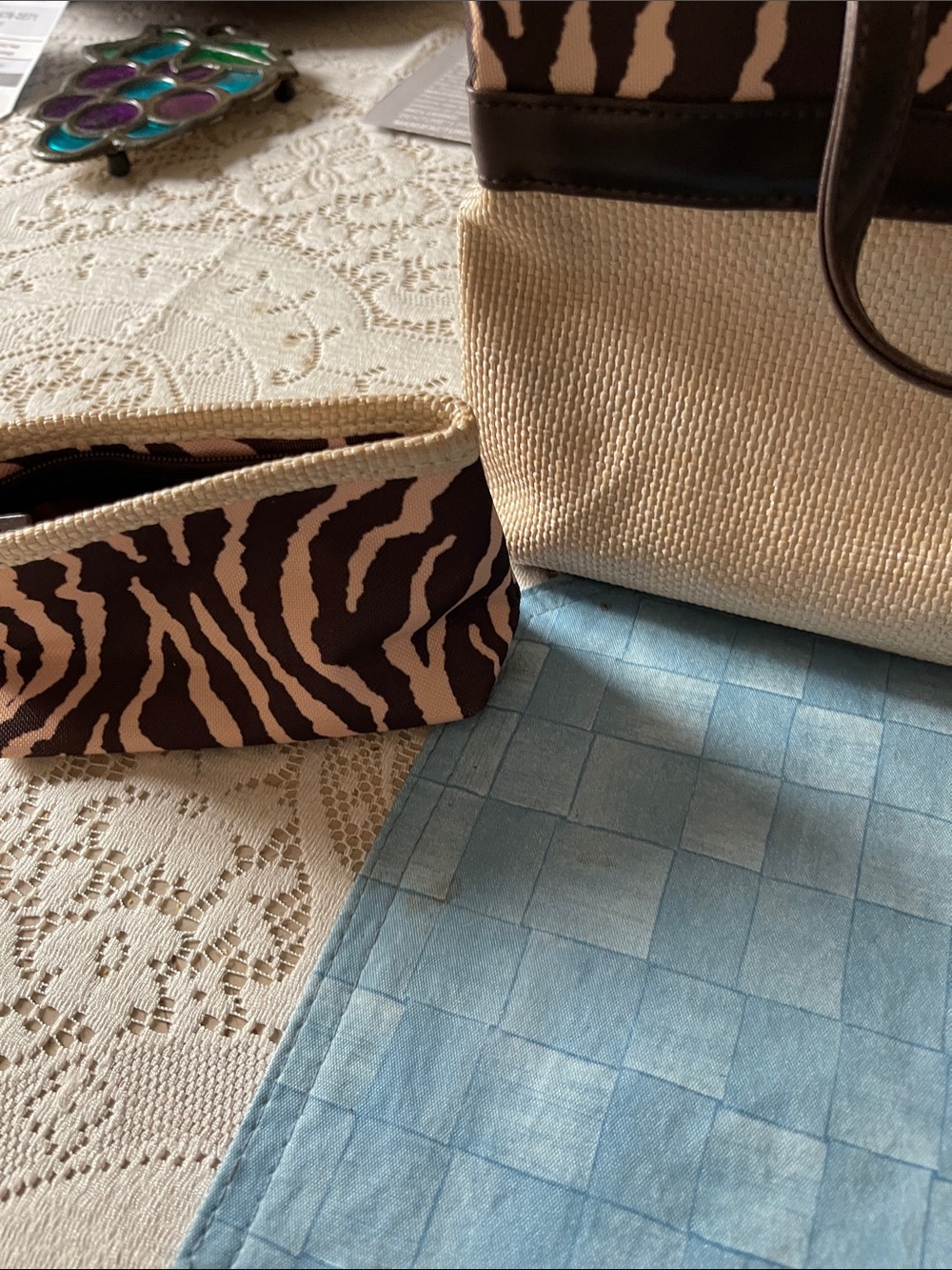 Estee Lauder Brown and Cream Zebra-Print Canvas Pouch